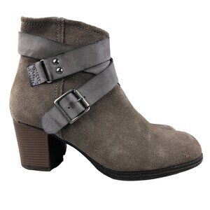 Skechers Women's Size 6 Grey Leather Suede Wraparound Side Zip Ankle Boots 47814